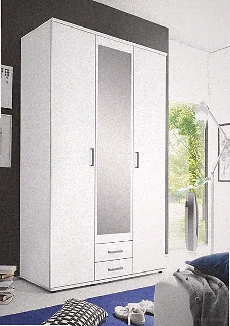 Kleiderschrank mit Spiegel Drehtürenschrank Garderobenschrank KARL Weiß Schrank