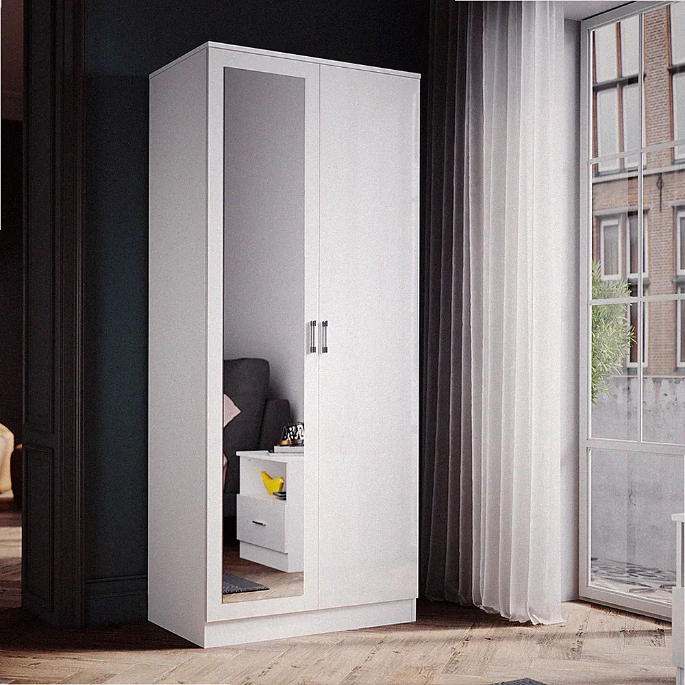 Kleiderschrank mit Spiegel Drehtürenschrank Schrank Weiß Hochglanz Modern 180cm