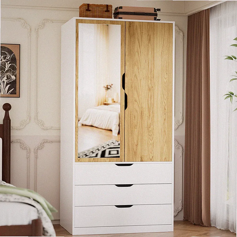 Kleiderschrank mit Spiegel für Kinderzimmer Schlafzimmer 2-türig Kleiderschrank