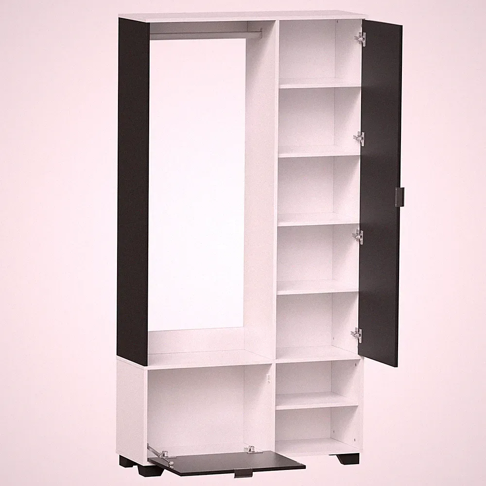 Kleiderschrank mit Spiegel, Kleiderstange Schuhschrank und Fächer Garderoben-Set