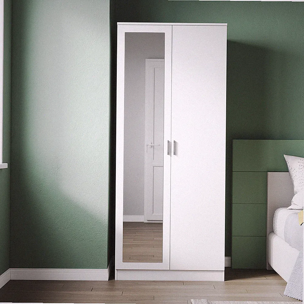Kleiderschrank mit Spiegel Schubladen Weiß Hochglanz 180cm Schlafzimmerschrank