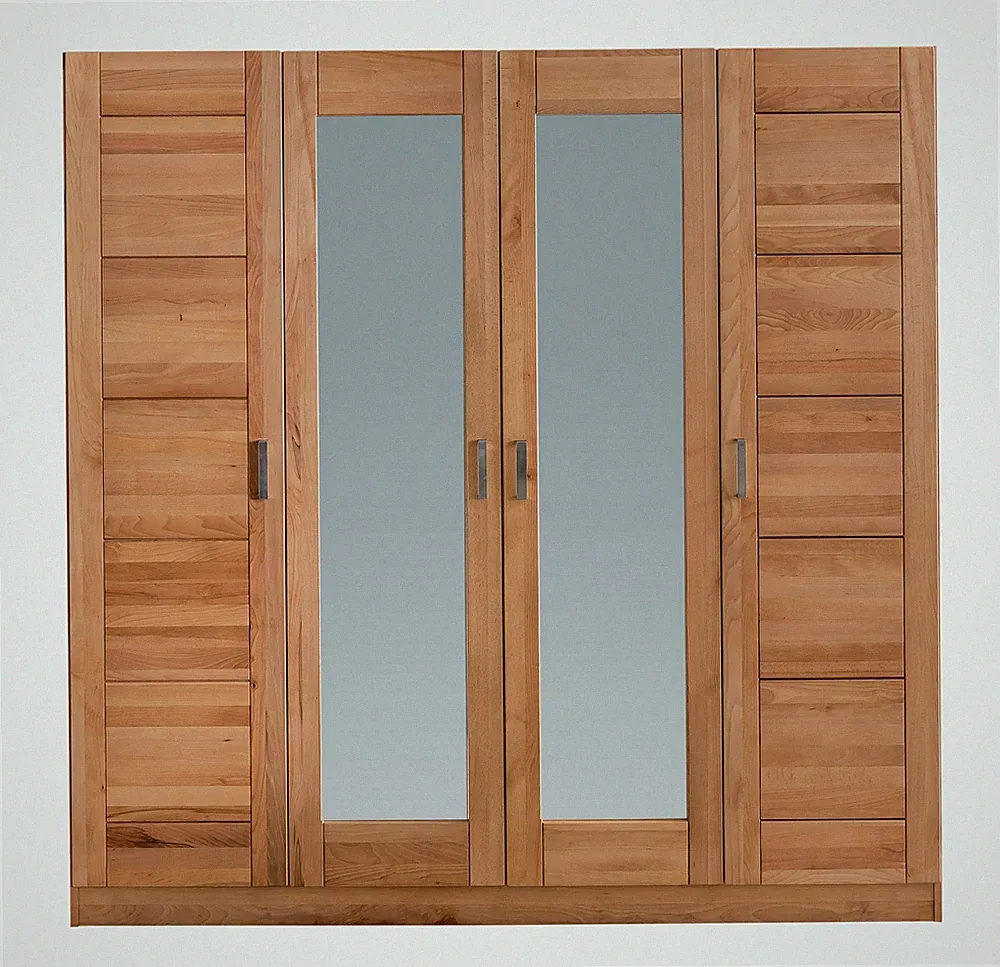 Kleiderschrank Pia Schrank Kernbuche Teilmassiv geölt 4 türig Spiegel B. 202cm