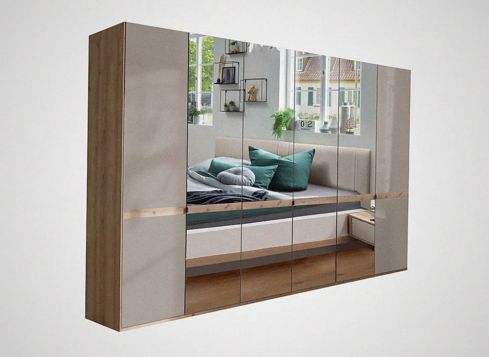 Kleiderschrank Schlafzimmerschrank Drehtürenschrank mit Glasfront und Spiegel