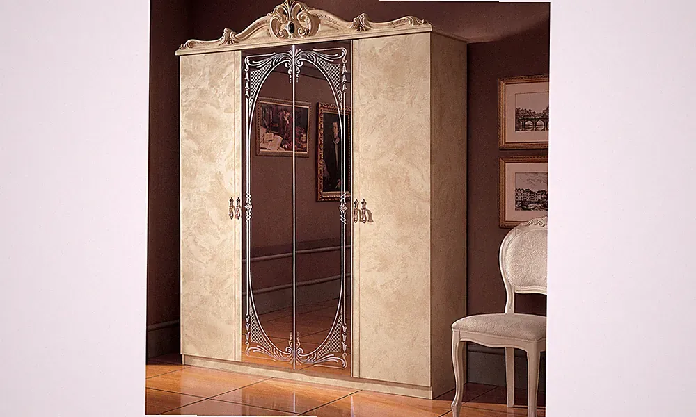Kleiderschrank Schlafzimmerschrank Mit Spiegel Beige Hochglanz Barock Stilmöbel