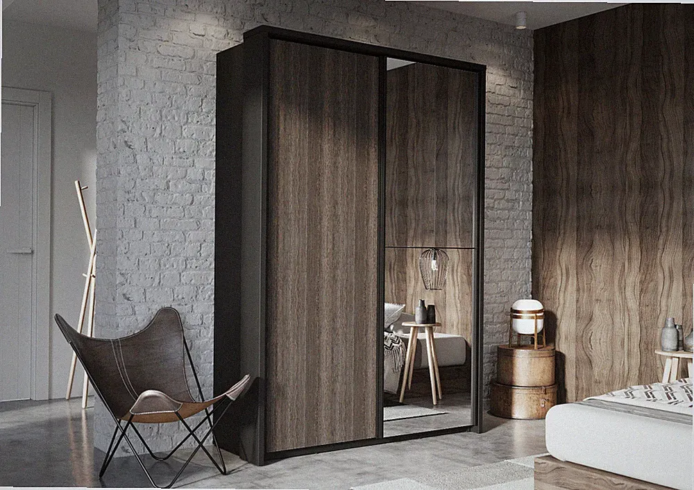 Kleiderschrank Schrank ARTO 21 Spiegel 150 cm Schwarz Wenge Holz natur dunkel