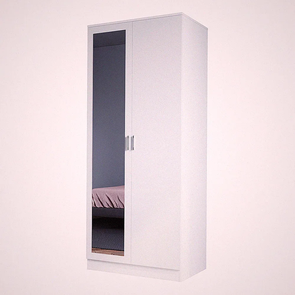 Kleiderschrank Schrank mit Spiegel 2türig Drehtürenschrank Schlafzimmer Weiß 180