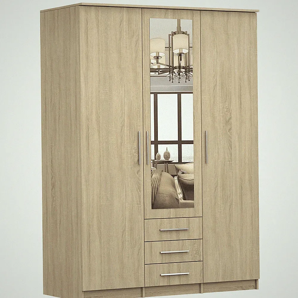 Kleiderschrank Schrank mit Spiegel Drehtürenschrank Schantal 3D 150 cm