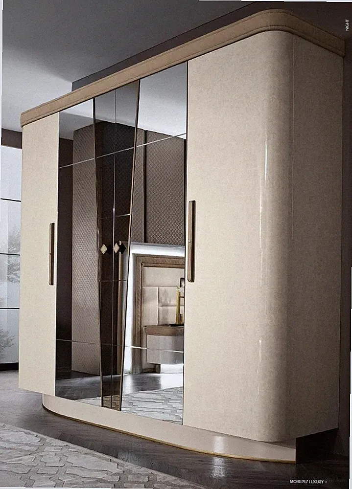 Kleiderschrank Schrank Spiegel Holz Möbel Schränke Garderobe Holz Italien Neu