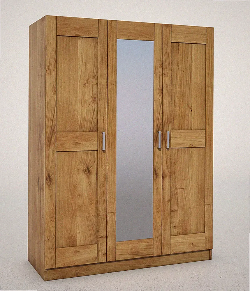Kleiderschrank Toni Wildeiche teilmassiv geölt 3 türig Spiegel Schrank B.152cm
