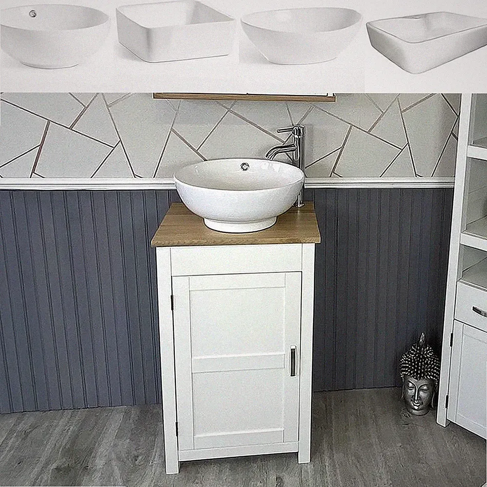 Kleiner kompakter moderner Waschtischunterschrank Eiche Badezimmer und Keramikbecken 308P