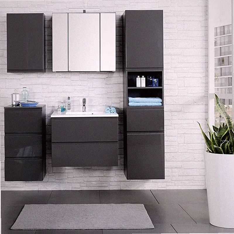 Komplett Badezimmermöbel Hochglanz 60cm Waschtisch & LED Spiegelschrank Badmöbel