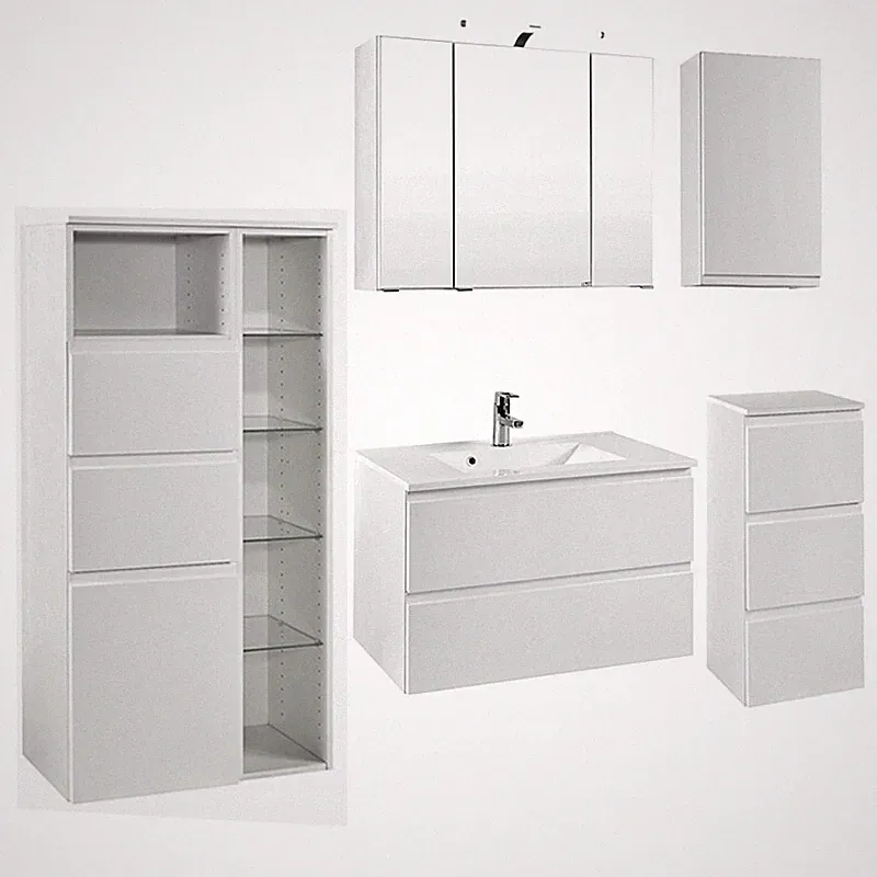 Komplett Badezimmermöbel Set Hochglanz 60+80+100cm Waschtisch LED Spiegelschrank