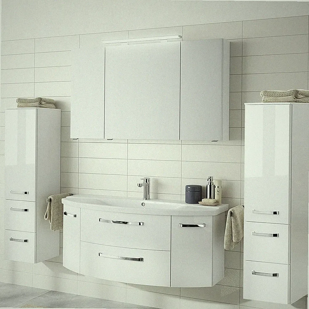 Komplett Badezimmermöbel Set weiß 120cm Waschtisch & Spiegelschrank Hochschränke