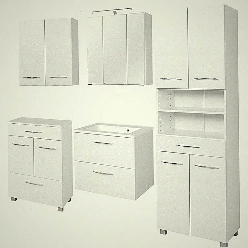 Komplett Badezimmermöbel Set weiß 60cm Waschtisch & LED Spiegelschrank Badmöbel
