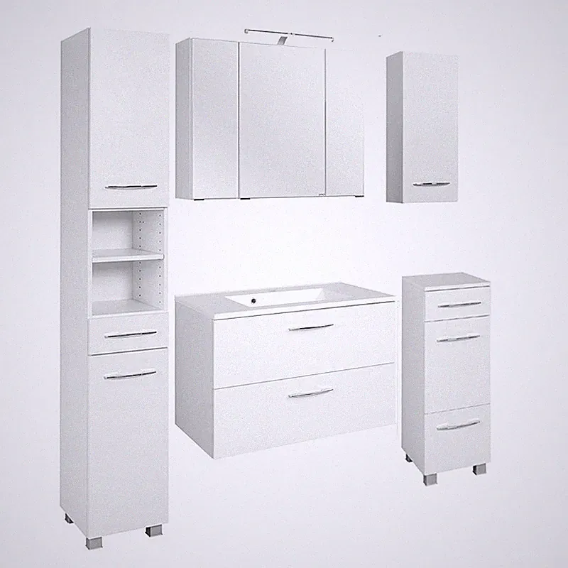 Komplett Badezimmermöbel Set weiß 80cm Waschtisch & LED Spiegelschrank Badmöbel