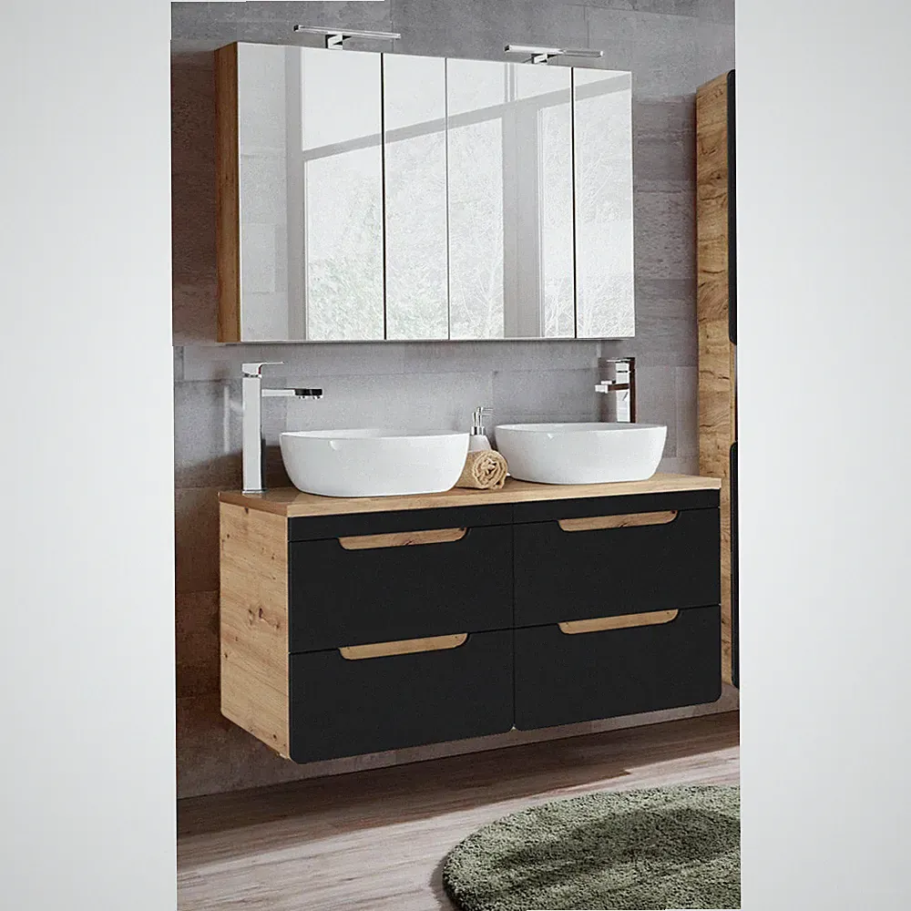 Komplett Badmöbelset Badezimmer 120cm Waschtisch Unterschrank LED Spiegelschrank