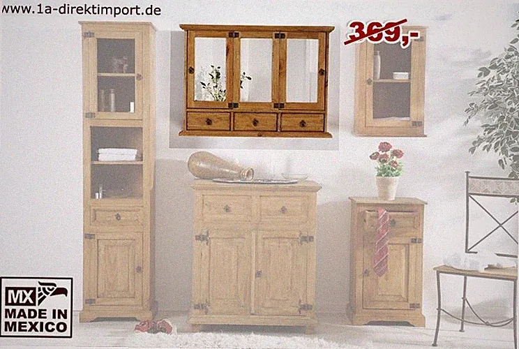 Landhaus Spiegelschrank Hängeschrank Badezimmerschrank mit Spiegel, Pinie MEXICO