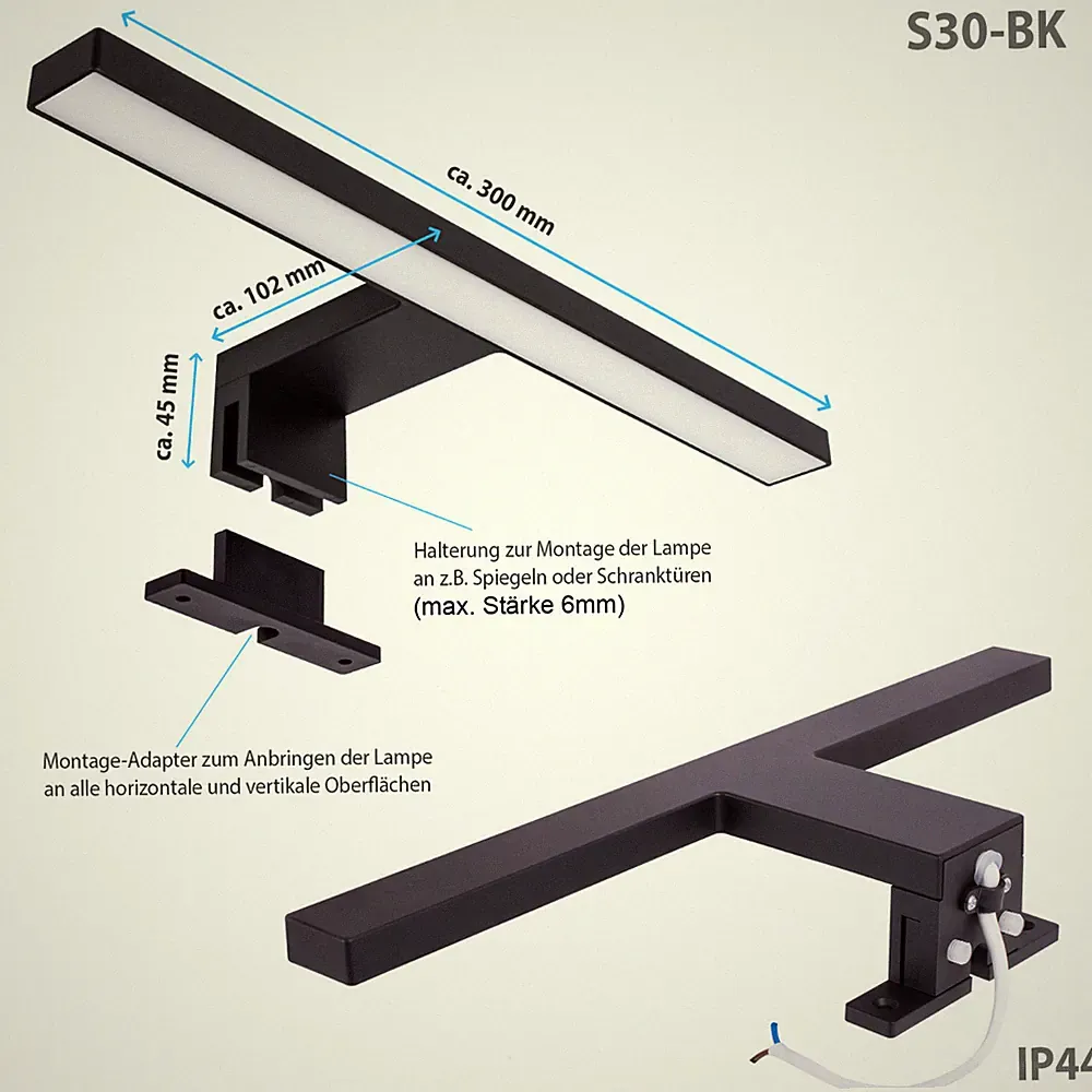 LED Bad Spiegelleuchte Badlampe 230V Schrankleuchte Tube Spiegelschrank Leuchte