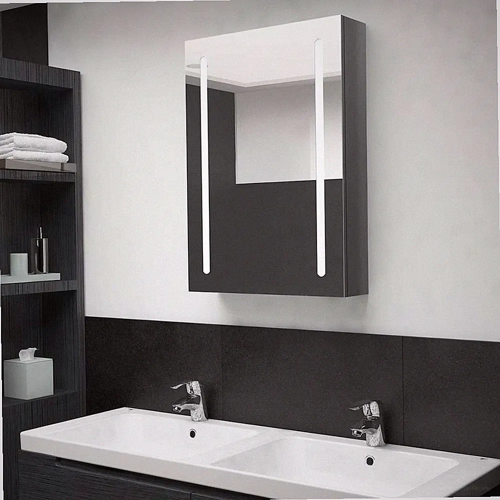 LED-Bad-Spiegelschrank Glänzendes Grau 50x13x70 Cm