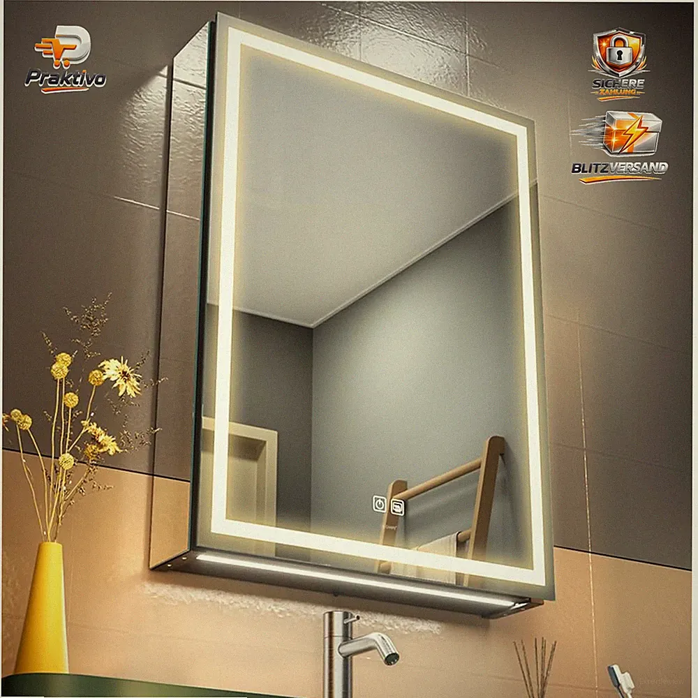 LED Badezimmer Spiegel Schrank 50 x 70 cm Beleuchtung Defog Dimmen 3-Farben