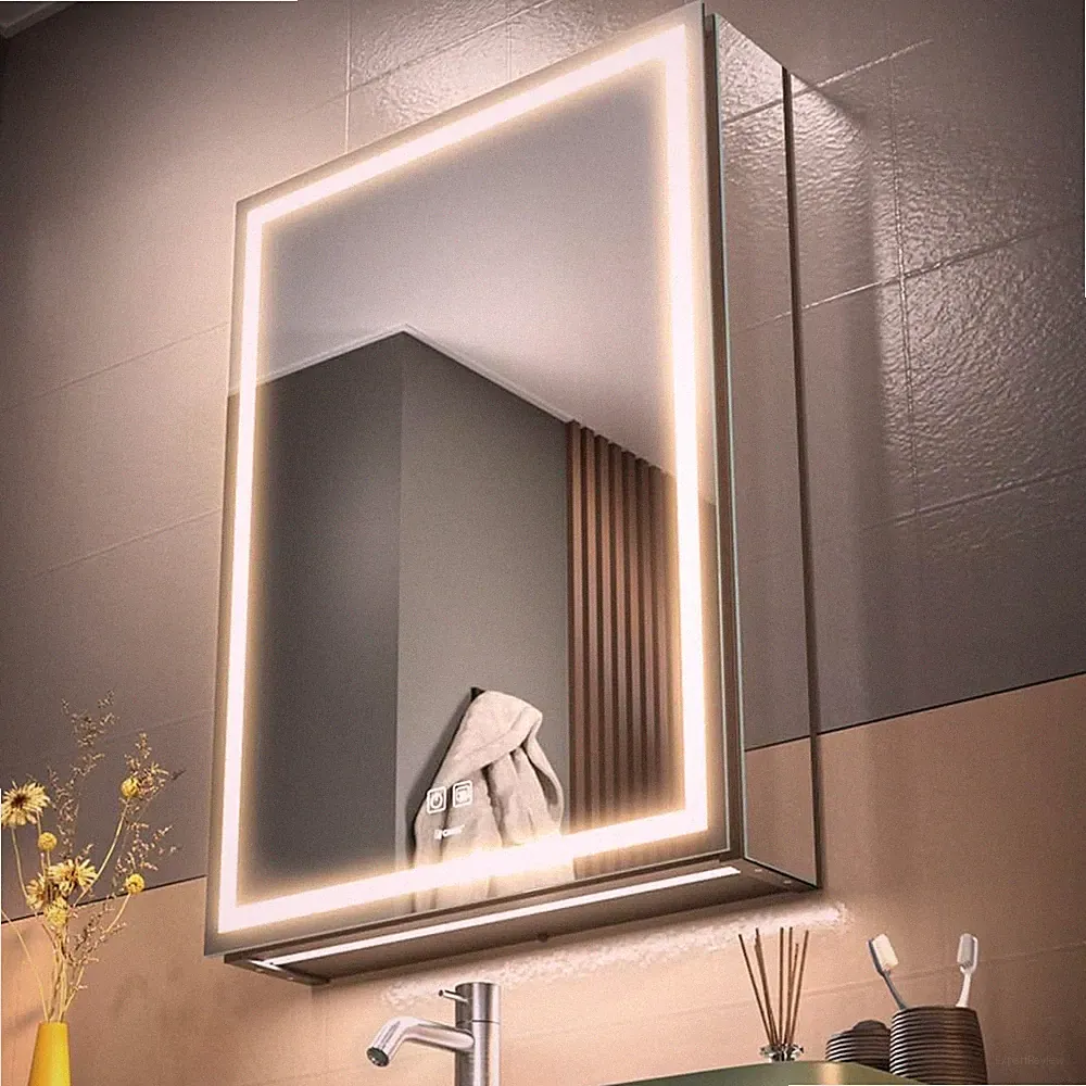 LED Badezimmer Spiegel Schrank Beleuchtet Defog Stufenloses Dimmen 50 x 70 cm