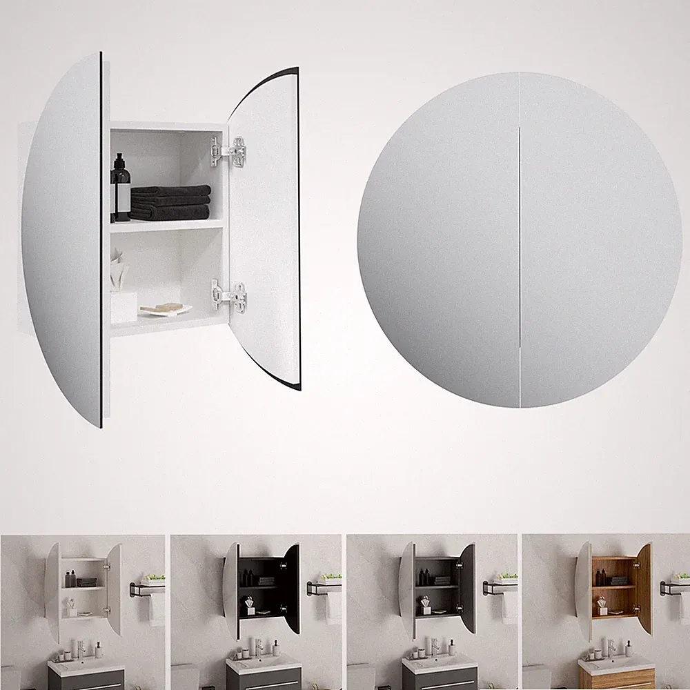 LED Badezimmerschrank mit Rundem Spiegel Badschrank Spiegelschrank Hängeschrank