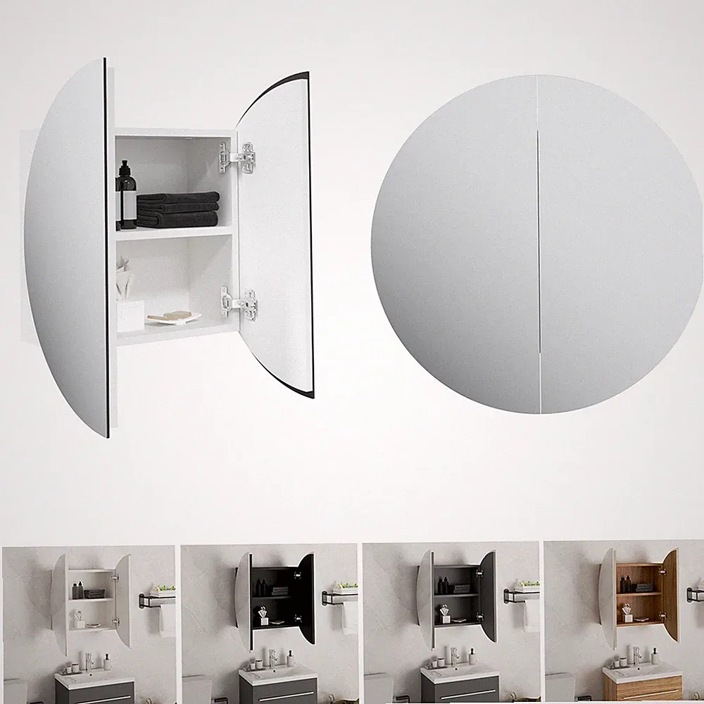 LED Badezimmerschrank mit Rundem Spiegel Badschrank Spiegelschrank Hängeschrank