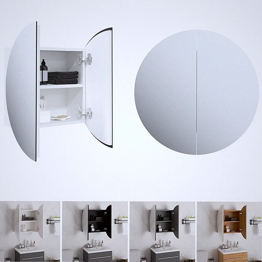 LED Badezimmerschrank mit Rundem Spiegel Badschrank Spiegelschrank Hängeschrank