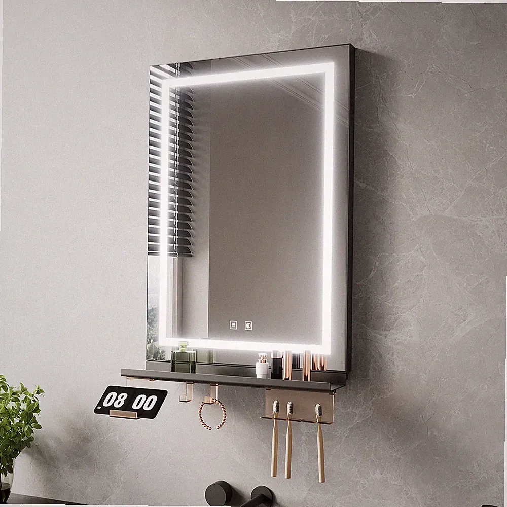 LED Badspiegel mit Spiegel Wandregal Badschrank Hängend mit Ablage Wandmontage