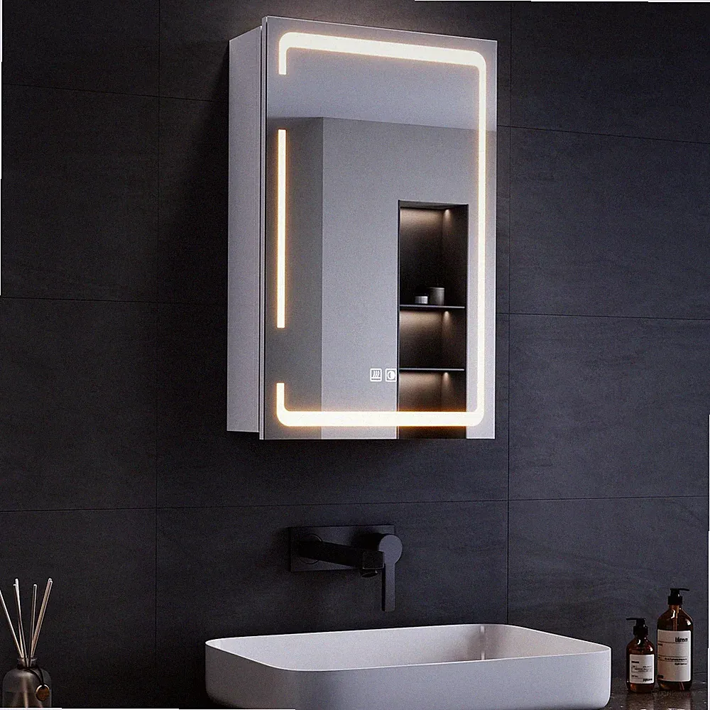LED BadSpiegelschrank 38x60 cm schmal mit kabellosem Scharnier