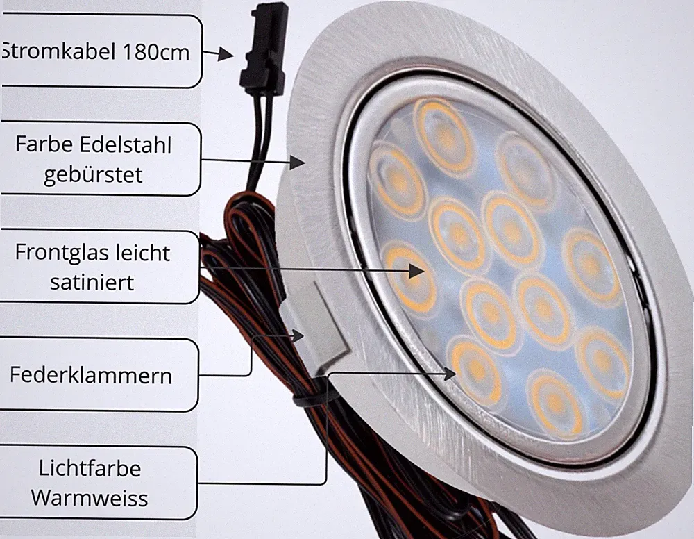 LED Möbeleinbauleuchte Nina 12V / 3W / Superflach / Spiegelschrank / Matt-Chrom