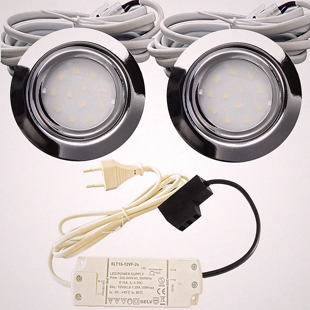 LED Möbelspot 12V IP44 • ULTRAFLACH 22mm • Schränke im Bad Vitrine • Plug & Play
