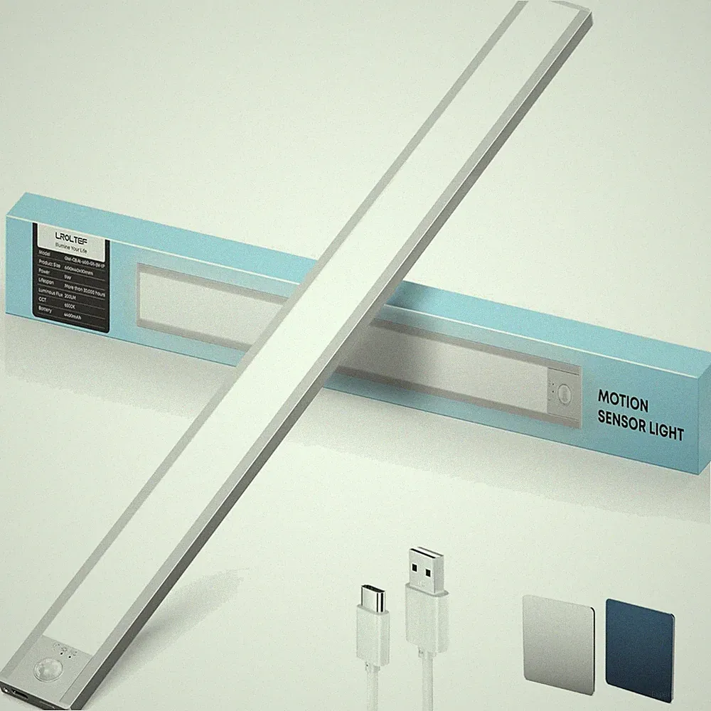 LED Schrankbeleuchtung Bewegungsmelder, 60cm, aufladbar, dimmbar, Metall