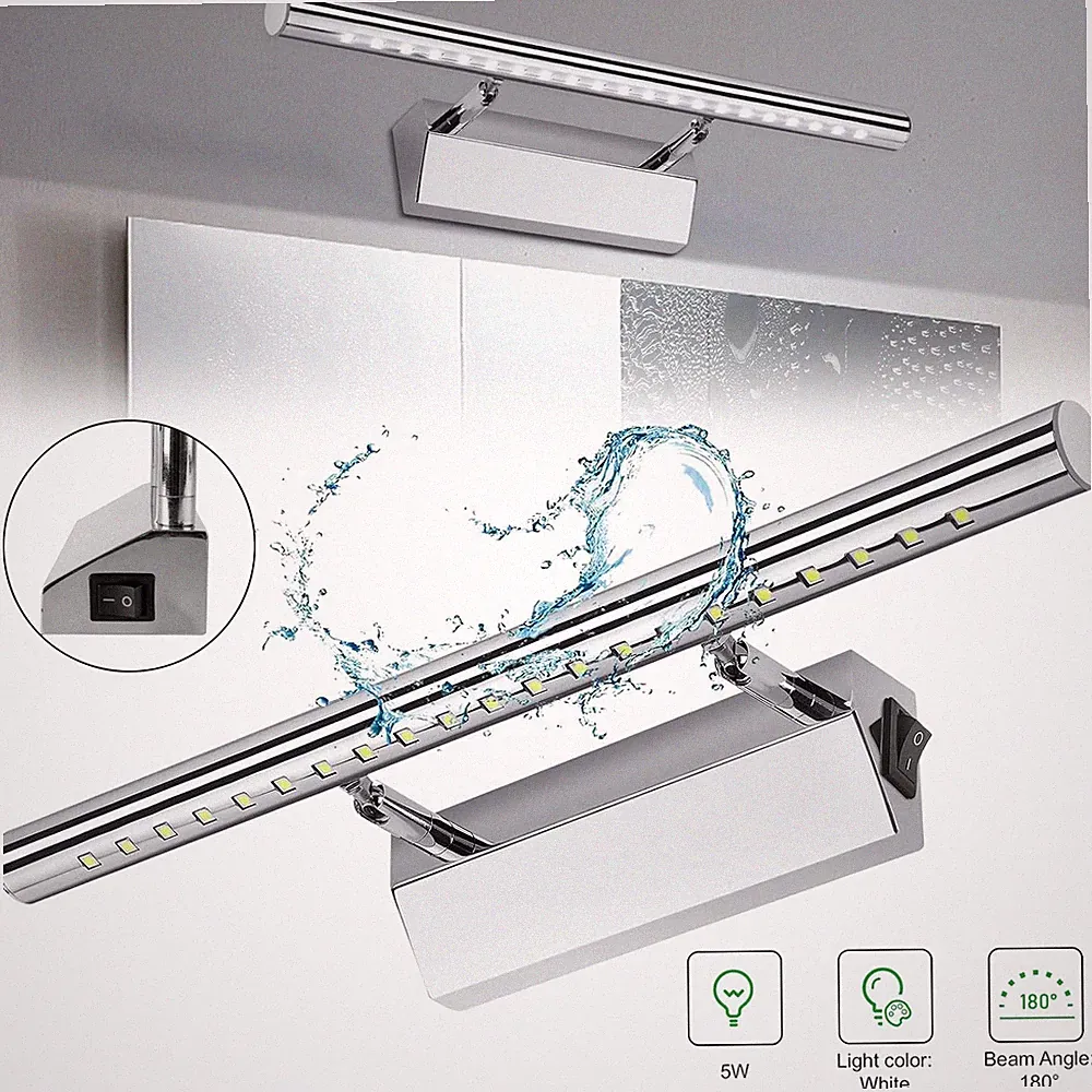 LED Spiegelleuchte Bad Spiegellampe Edelstahl Wandleuchte Badlampe mit Schalter