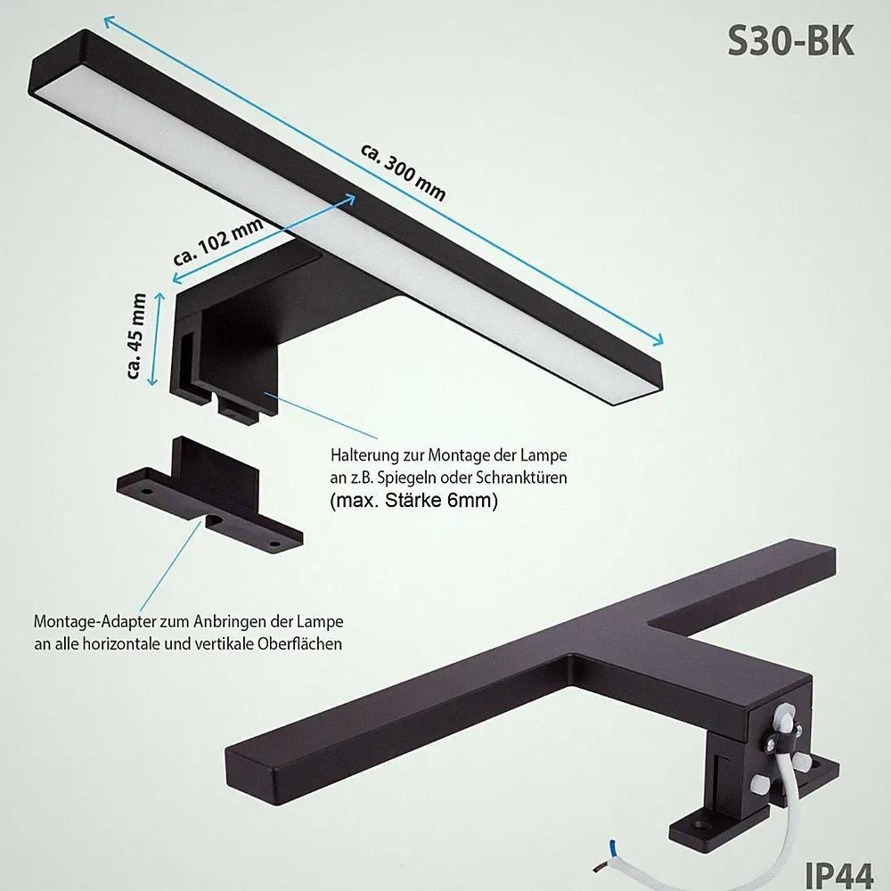 LED Spiegelleuchte Badlampe 230V Schrankleuchte Tube Spiegelschrank Bad Leuchte