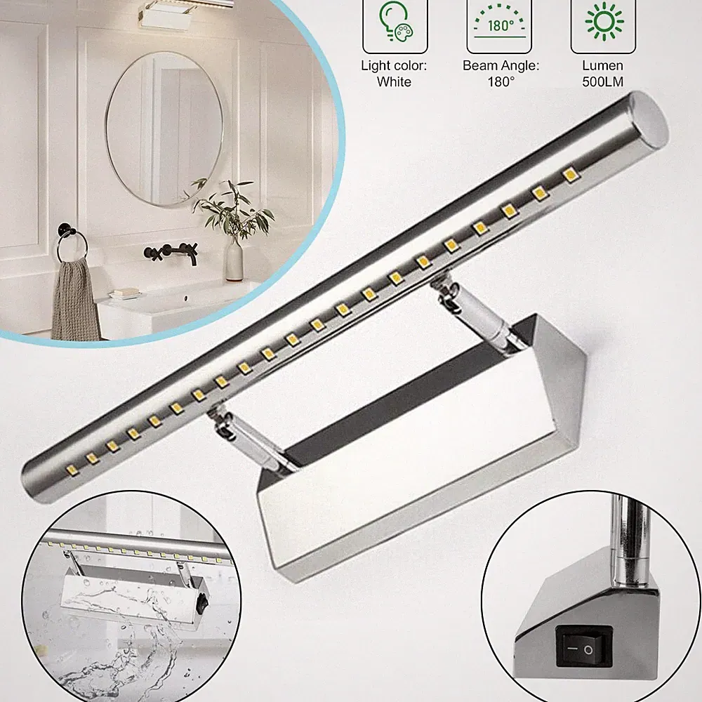 LED Spiegelleuchte mit Schalter Edelstahl Spiegellampe Wasserdicht Badlampe