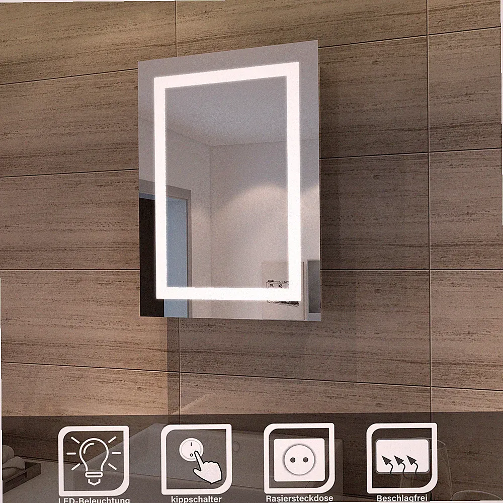 LED Spiegelschrank 50x70 Hochglanz Badezimmerspiegel Badschrank mit Beleuchtung