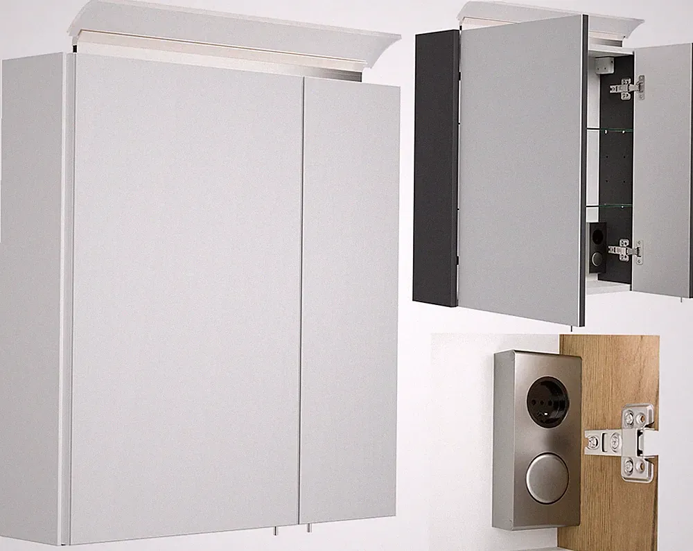 LED Spiegelschrank 60cm Badschrank mit Steckdose SoftClose LUMENO