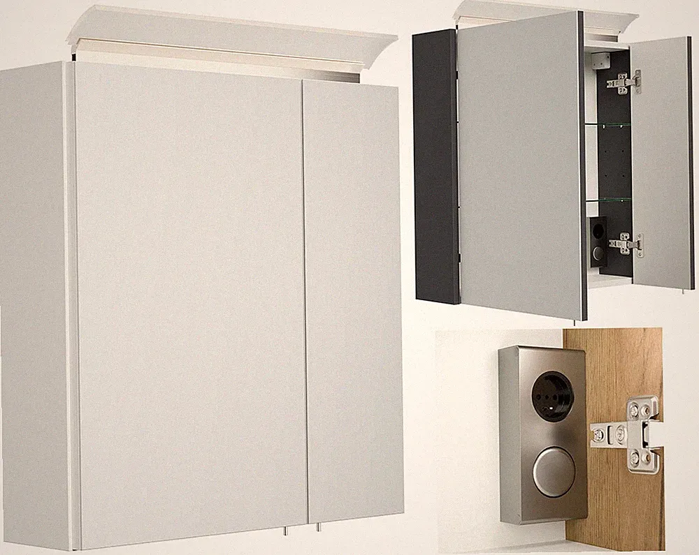 LED Spiegelschrank 60cm Badschrank mit Steckdose SoftClose LUMENO
