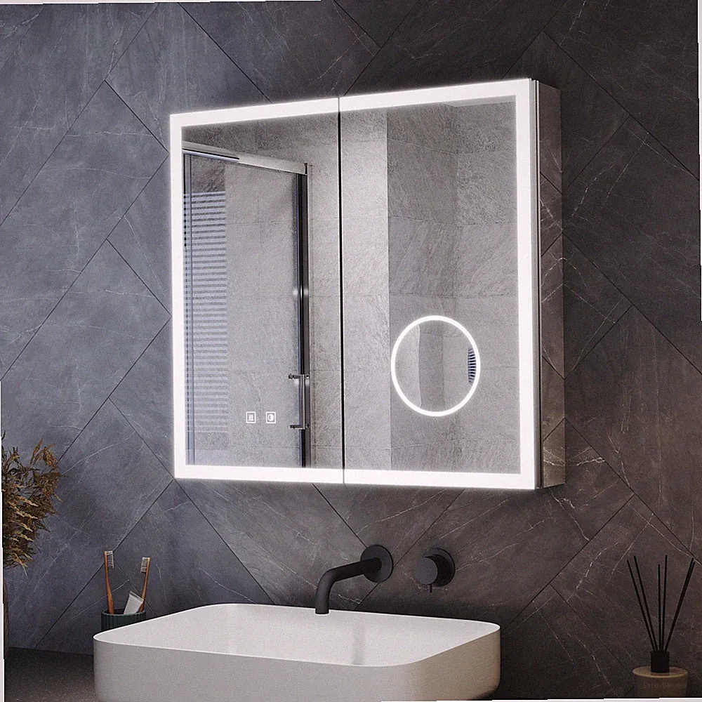 LED Spiegelschrank 65x60cm Aluminium Beschlagfrei Bad Steckdose Touch Badschrank