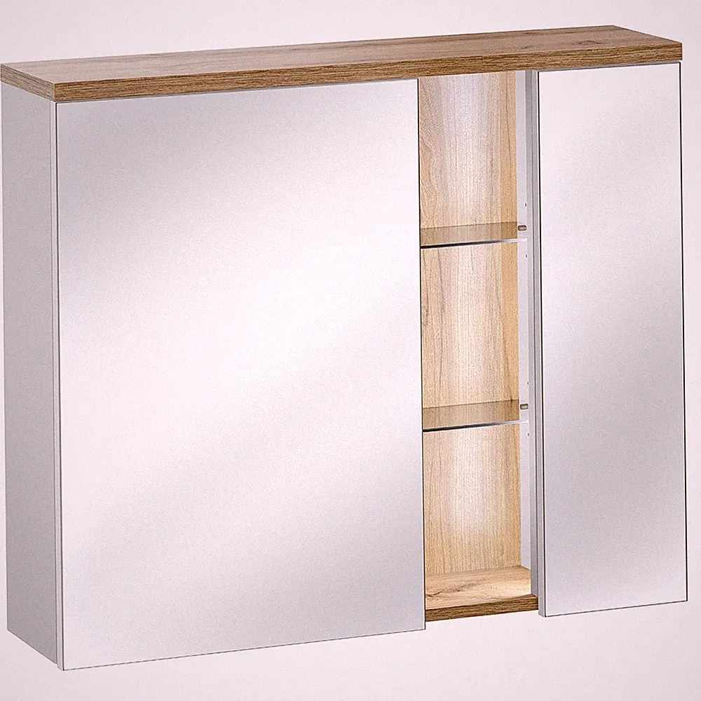 LED Spiegelschrank 80cm BERMUDA-56, weiß mit Wotaneiche Nb., BxHxT 80x70x20cm