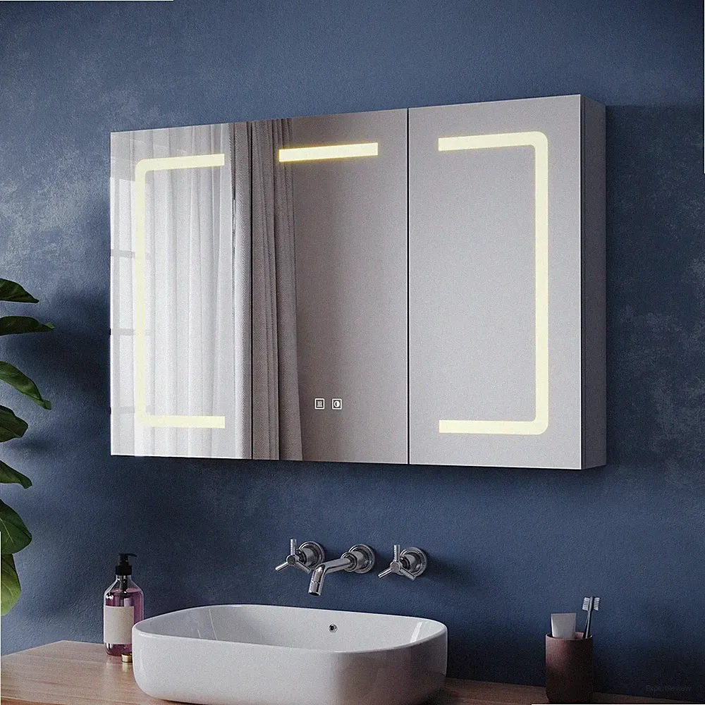 LED Spiegelschrank 90x60cm mit Beleuchtung Steckdose Beschlagfrei Badschrank Bad
