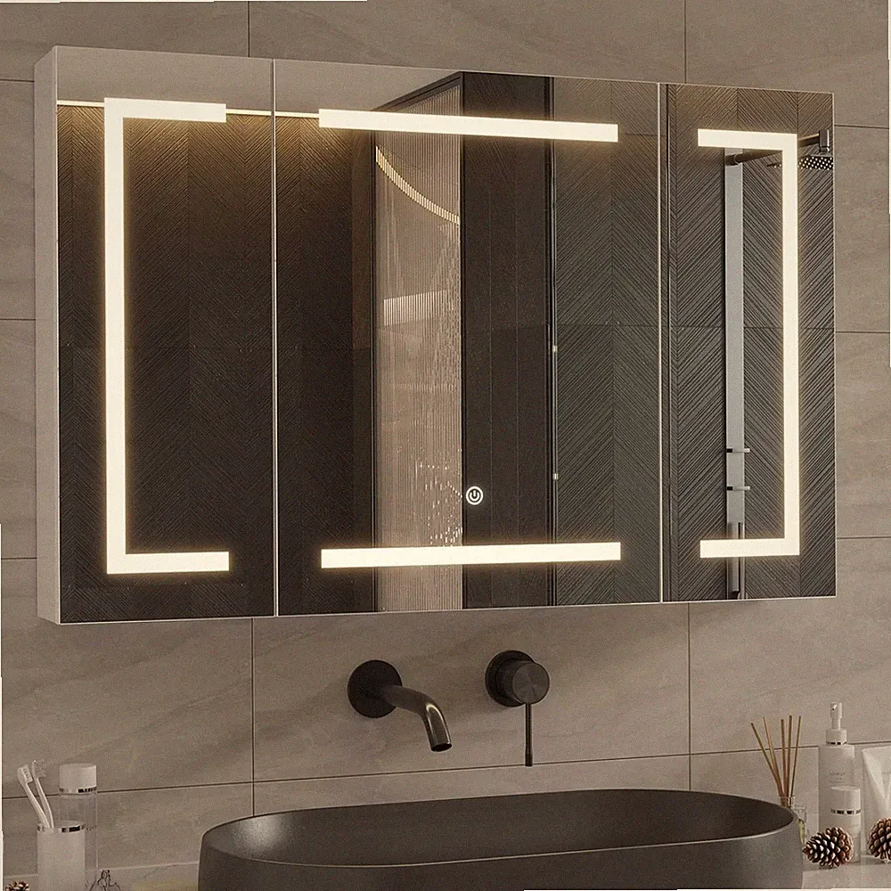 LED Spiegelschrank Bad 100x60x13,5 cm Steckdose, dimmbar, 3 Farbtemperaturen