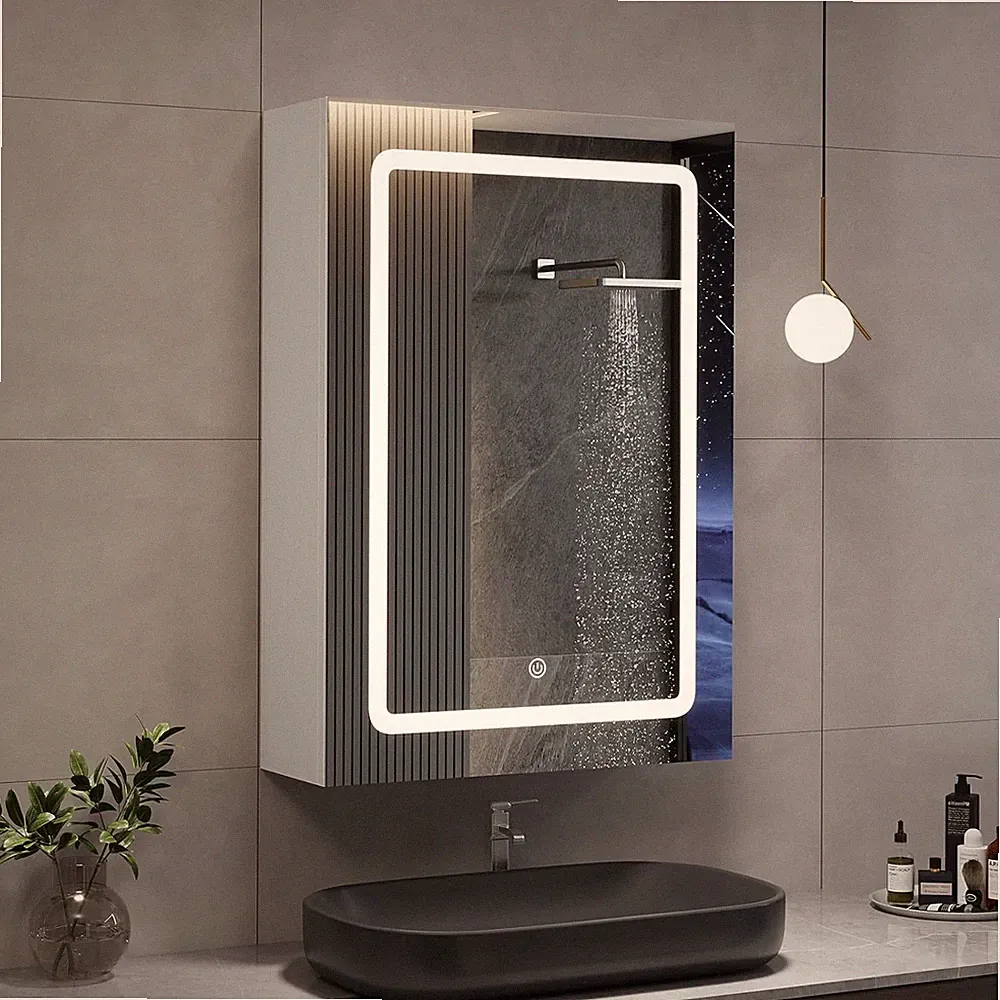 LED Spiegelschrank Bad 50x70x16 cm Weiß Einzeltür Touch-Sensor