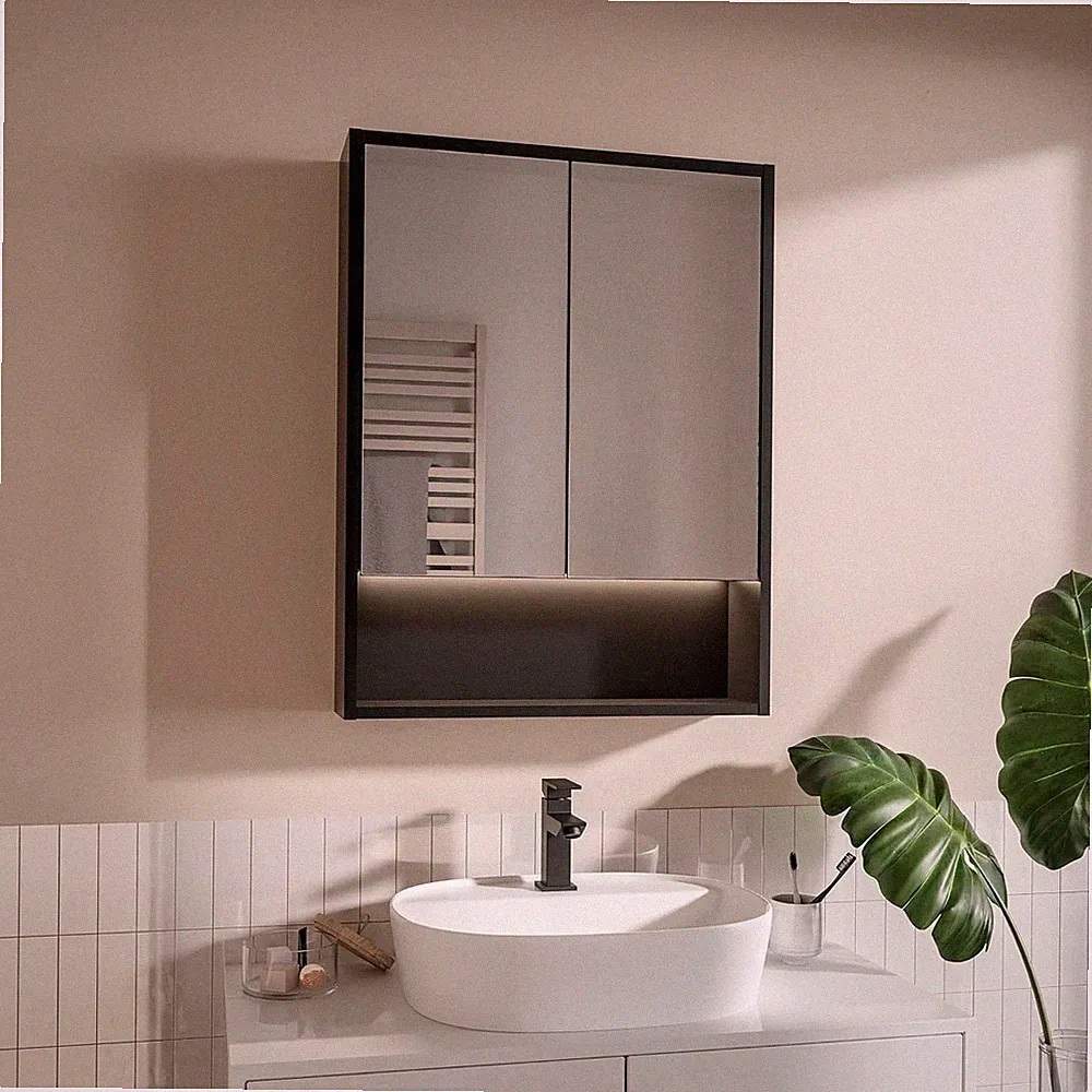 LED Spiegelschrank Bad 60x78 cm Weiß Schwarz mit Steckdose MiniBOX Beleuchtung