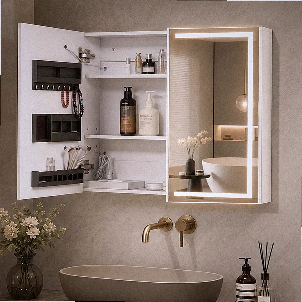 LED Spiegelschrank Bad 70x60 cm Badezimmerschrank mit Steckdose USB Dimmbar Weiß
