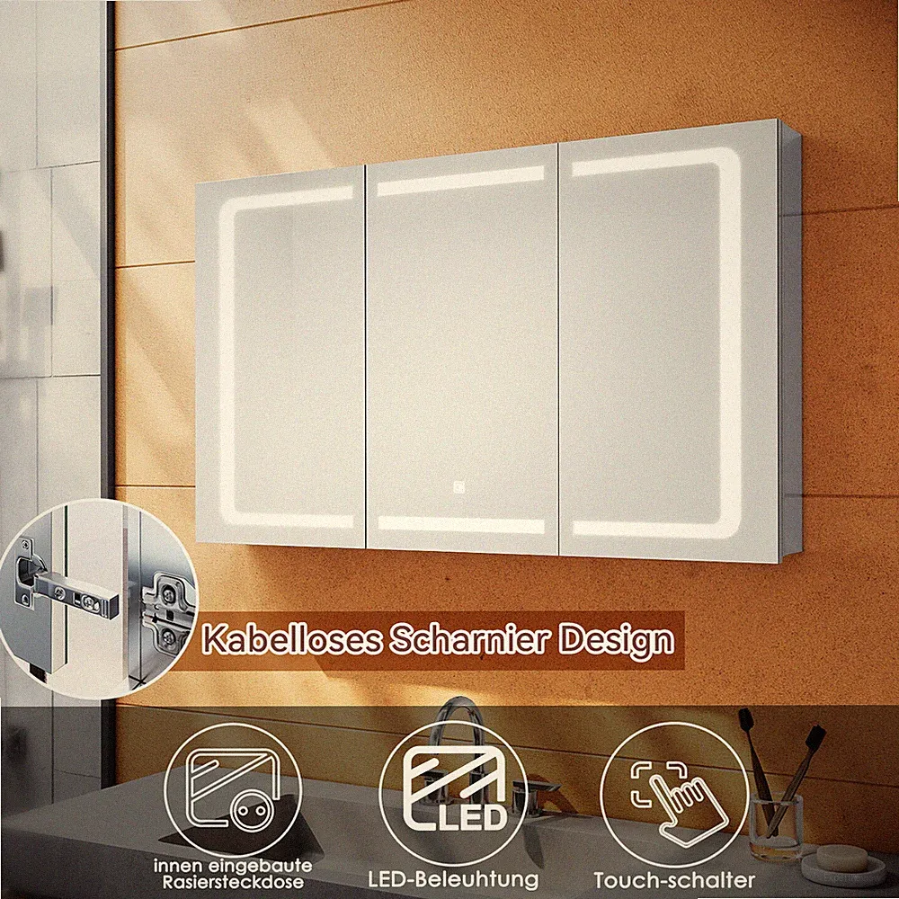 sonni spiegelschrank bad mit beleuchtung 105 x 65cm