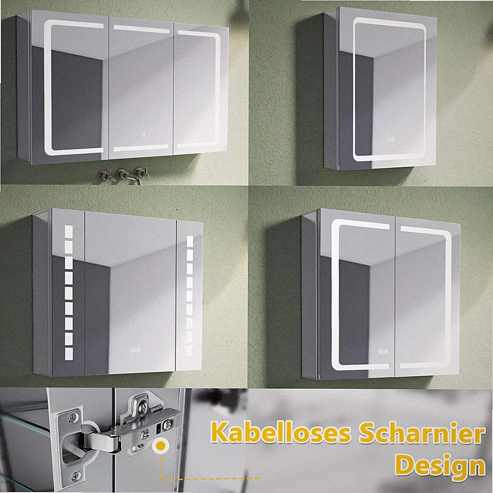 LED Spiegelschrank Bad mit beleuchtung Badspiegel Touch Steckdose Edelstahl/Alu