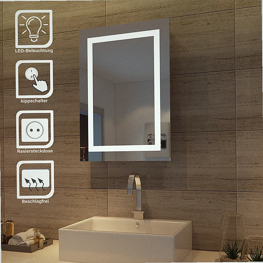 LED Spiegelschrank Bad Steckdose mit Beleuchtung Edelstahl Beschlagfrei 70x50cm