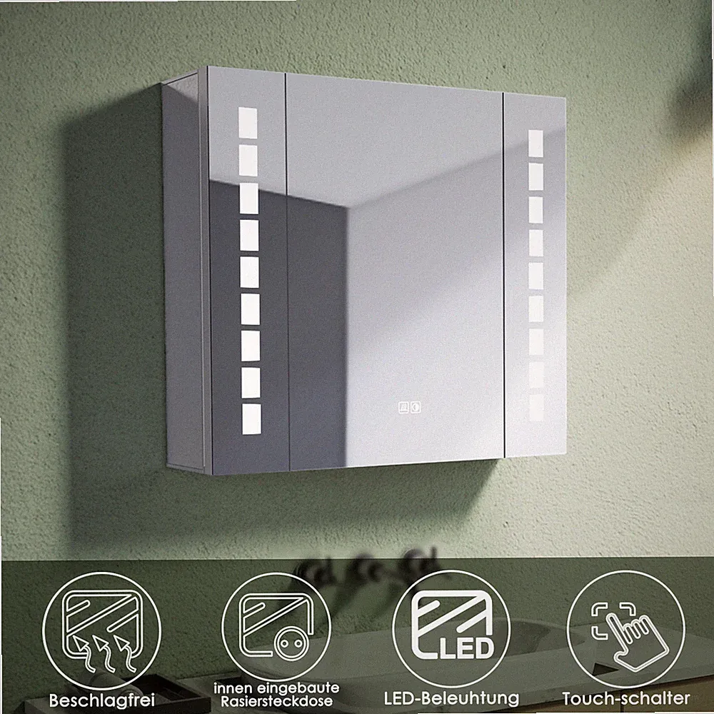 LED Spiegelschrank Badezimmerspiegel mit Beleuchtung Steckdose Wandschrank Bad